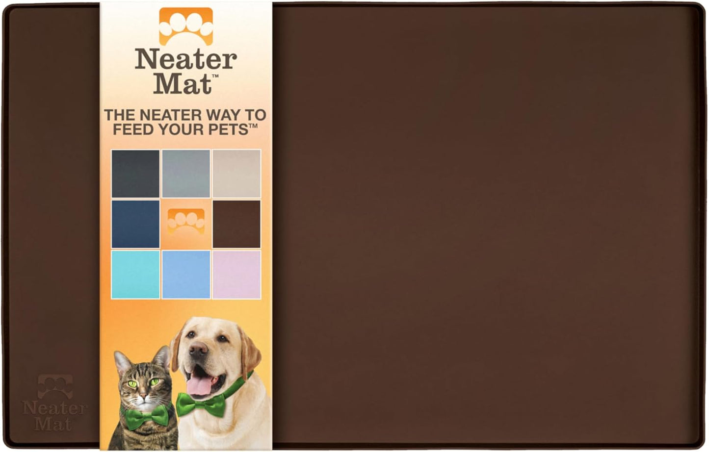 Neater Pet Brands Neater Mat Pet Mats for Food and Water, Cat & Dog Bowl Mat Waterproof Silicone, Feeding Tray, Dog Food Mats for Floors, Placemat w/Raised Edge for Under Bowls, 16” x 10”, Brown