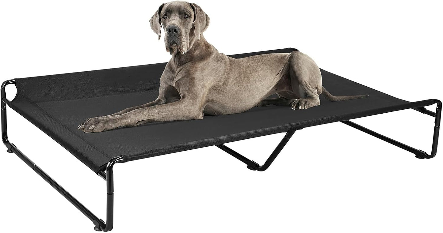 Veehoo Original Outdoor Elevated Dog Bed, Cooling Raised Dog Cot for Large Dogs, Portable Standing Pet Hammock Platform with Washable Breathable Mesh, No-Slip Feet, XX-Large, Black, CWC2201