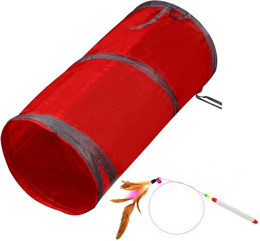 iCAGY Cat Tunnel for Indoor Cats Interactive, Rabbit Tunnel Toys, Pet Toys Play Tunnels for Cats Kittens Rabbits Puppies Crinkle Collapsible Pop Up Red 20"