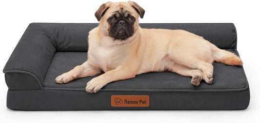Upgraded Medium Dog Bed, 3" Memory Foam with Waterproof Liner, Chew Resistant Microsuede Cover, Removable and Washable, for Indoor, Outdoor, and Car Use, Nonskid Base, 35x23 Inches M Dark Grey