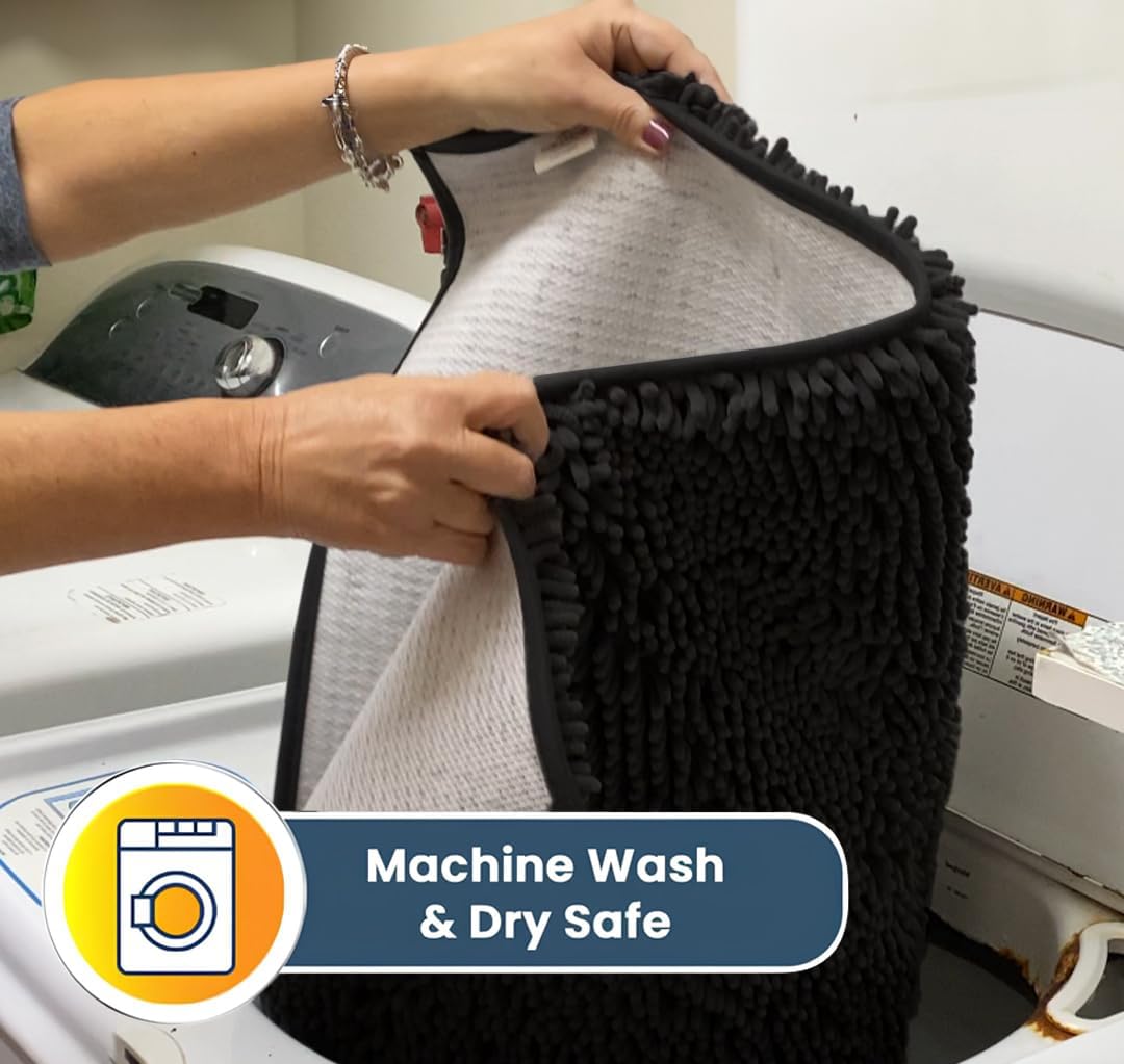 Muddy Mat® AS-SEEN-ON-TV Highly Absorbent Microfiber Door Mat and Pet Rug, Non Slip Thick Washable Area and Bath Mat Soft Chenille for Kitchen Bathroom Bedroom Indoor and Outdoor - Charcoal 24" x 120"