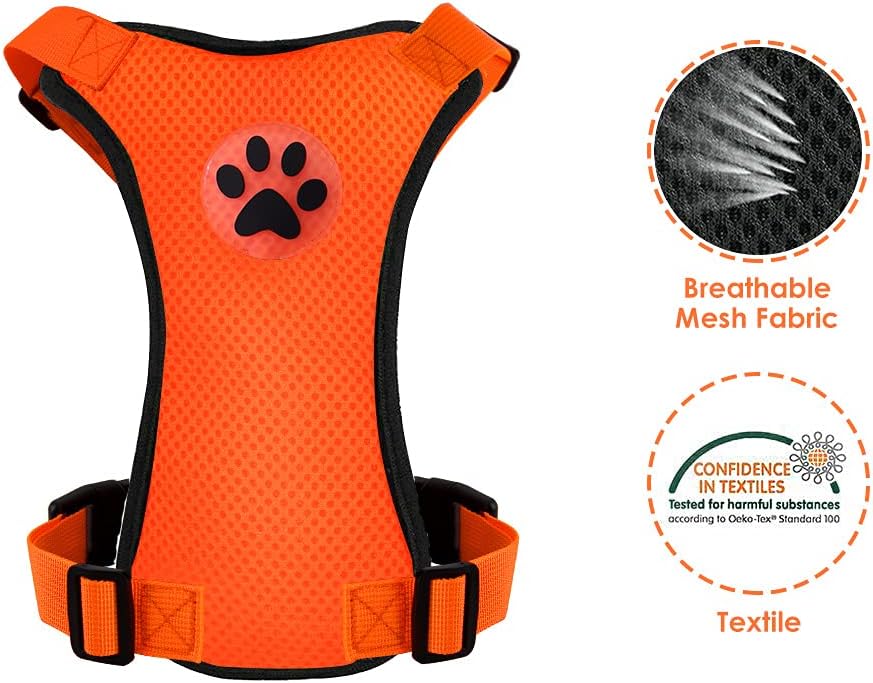 Lukovee Dog Seat Belt - Adjustable Dog Car Harness for Large, Medium & Small Dogs, Soft Padded & Breathable Mesh Dog Seatbelt with Vehicle Connector Strap (Orange, X-Small)