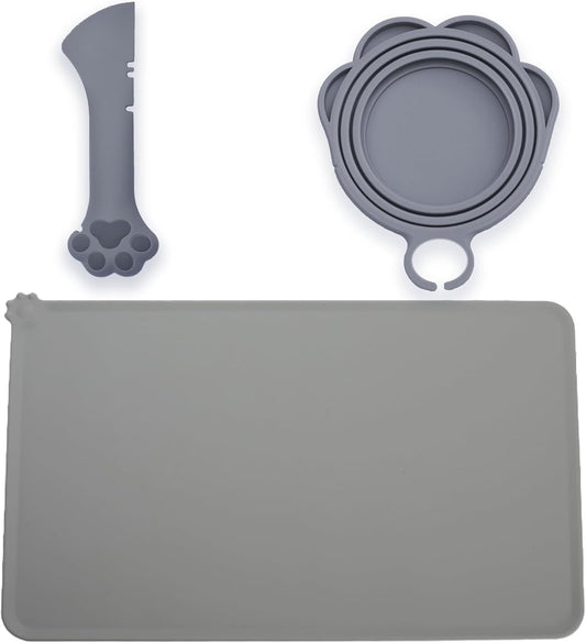 Meow&Woof Premium Silicone Dog Food Mat, Cat Can Lid and Spoon Combo