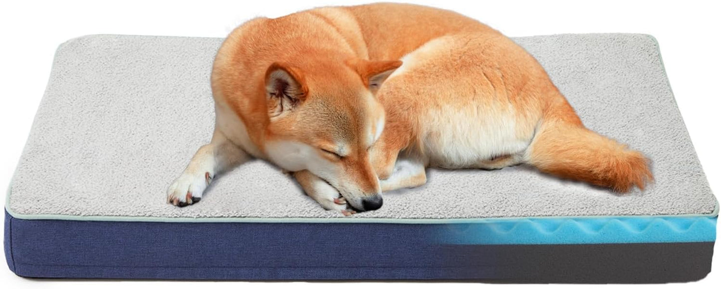 Orthopedic Memory Foam Dog Bed,Cooling Dog Beds for Large Dogs,Washable Pet Beds for Crate with Plush Cover, Waterproof Lining, L(35inch)