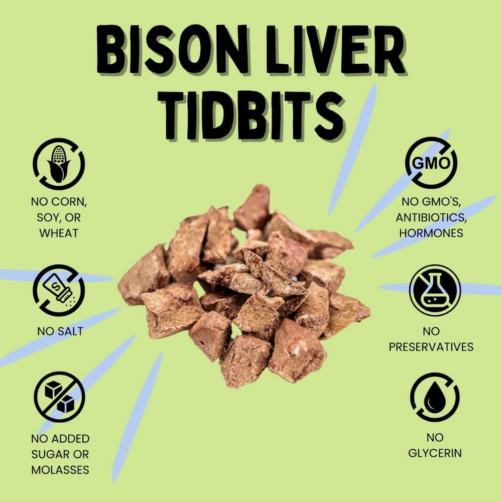 Winnie Lou The Canine Co. Freeze Dried Bison Liver Tidbits - Single Ingredient, Human-Grade, No Artificial Flavors or Fillers, Perfect for Training (Pack of 1)