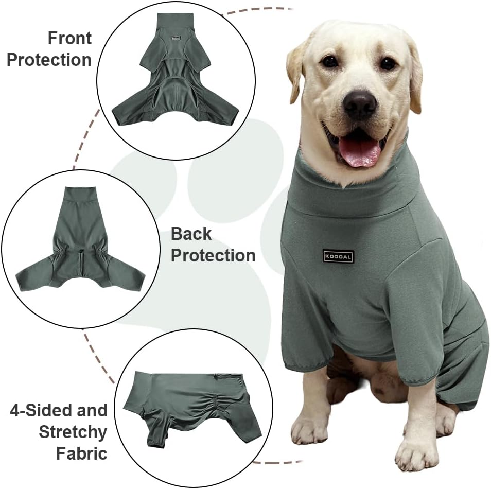 Dog Pyjamas PJS Sweater Clothes and Home Clothing Suitable for Medium to Large Breeds of Dogs, Dog Neutering Suits, Extra-Large Stretch Fabric, Four-Legged Clothes (Thickened Green, 5XL)