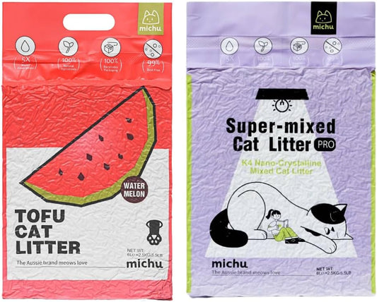 Tofu Cat Litter Natural Clumping Tofu Cat Litter 5.5lb/88oz 5 Scents (Watermelon + Mixed, 2 Pack)