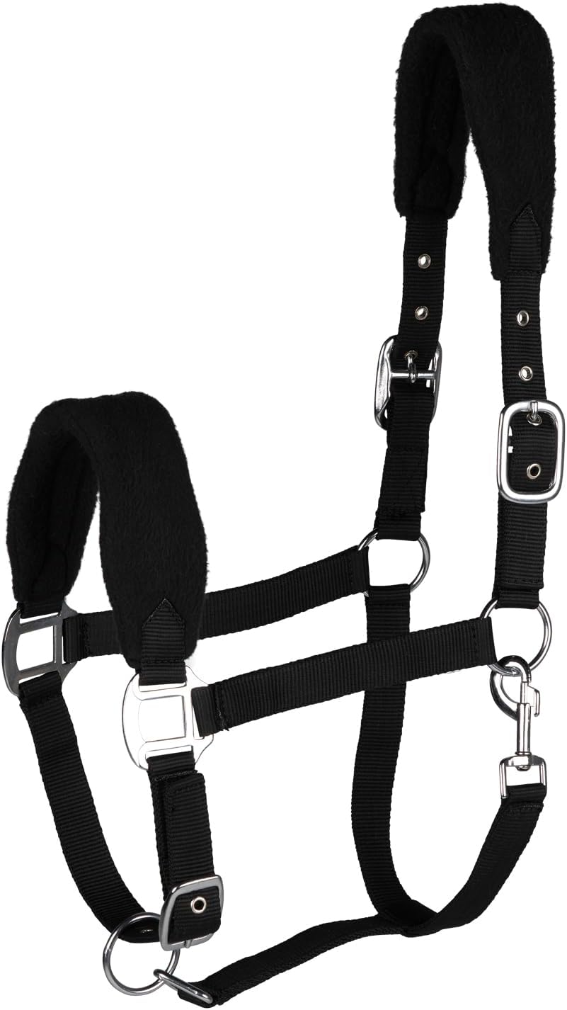 HORZE Kiel Adjustable Horse Halter with Fleece Padding - Black - Pony