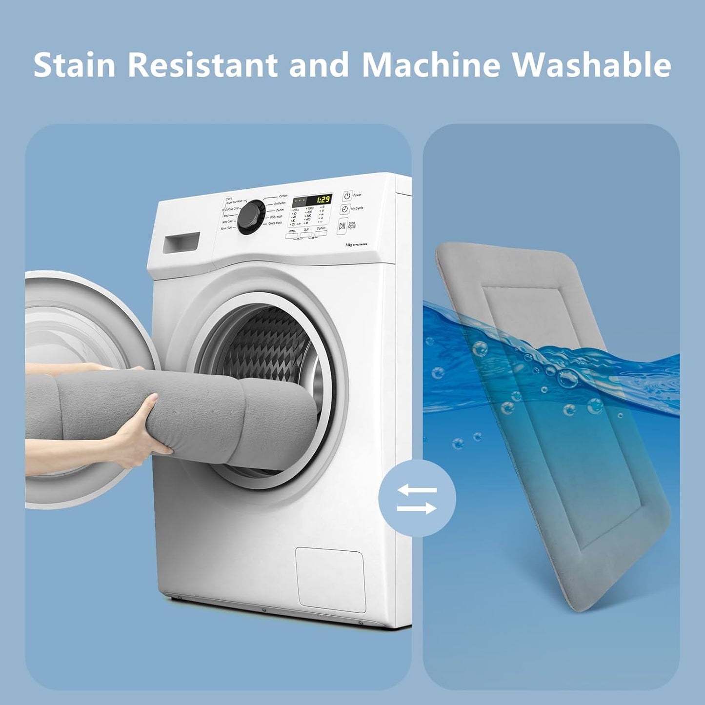 Magic Dog Soft Large Bed Crate Pad Mat, 42 Inches Machine Washable Pet Bed With Non-Slip Bottom, Gray