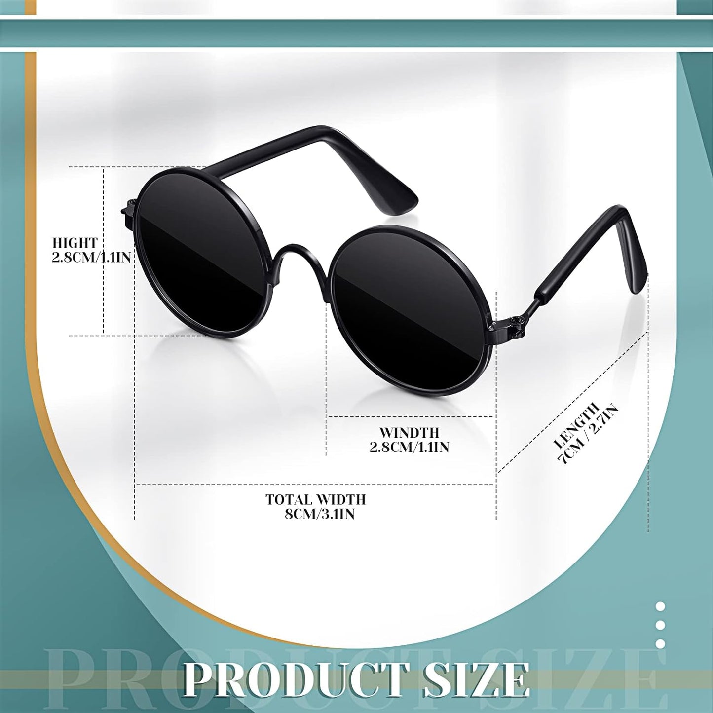 Dog Sunglasses Retro Pet Glasses Doll Glasses Classic Round Dog Glasses Metal Cat Puppy Eye Wear Hippie Costumes for Cats and Dogs, Photos Props Cosplay Party Costume (Black, Classic Style)