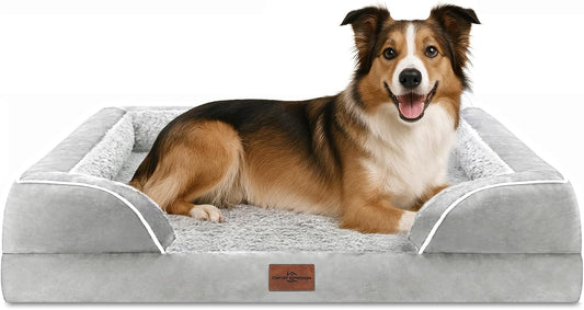 Comfort Expression Large Dog Beds Waterproof Orthopedic Foam Dog Sofa Beds Comfy Pet Bed with Washable Removable Cover & Non-Slip Bottom(Large,Grey White)