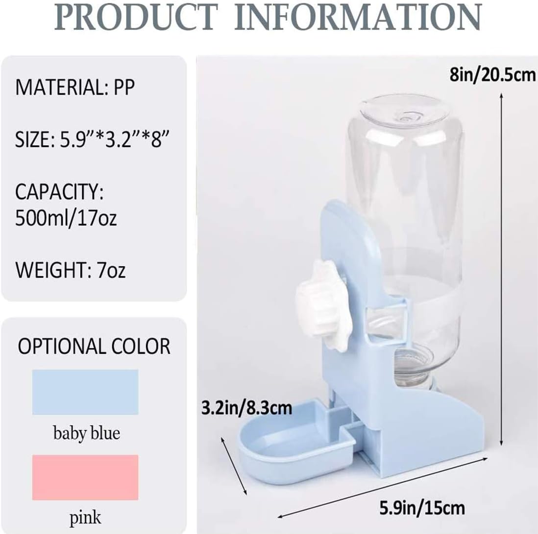 kathson Rabbit Water Bottle, 17oz Hanging Water Fountain Automatic Dispenser No Leak WaterFeeder for Bunny Chinchilla Guinea Pig Hedgehog Ferret