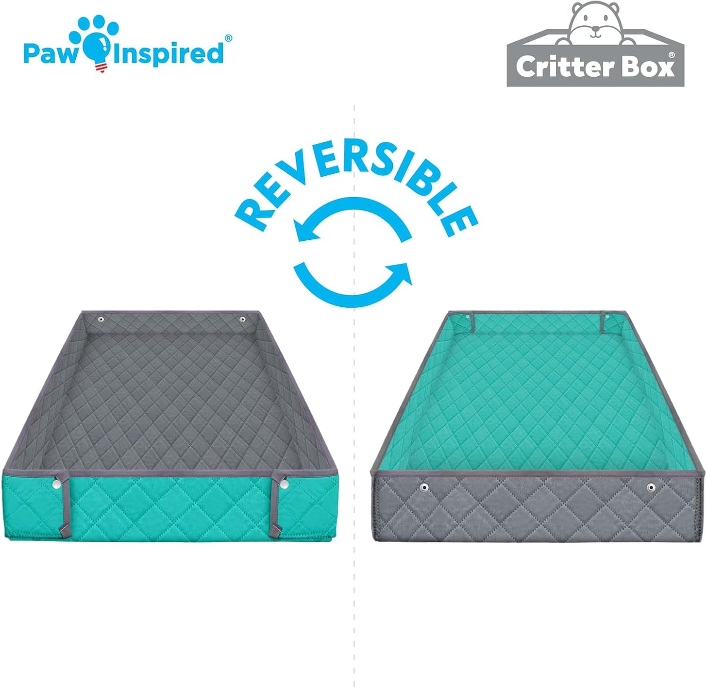 Paw Inspired Critter Box Washable Cage Liner, Reversible Fleece Bedding with Raised Sides for Guinea Pigs and Other Small Animals (2x4 (12" Grids), Gray/Green)