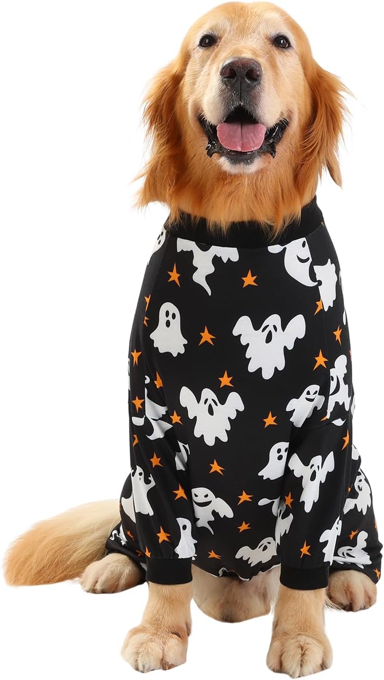 HDE Dog Pajamas One Piece Jumpsuit Lightweight Dog PJs Shirt for M-3XL Dogs Ghostly Stars - 2XL
