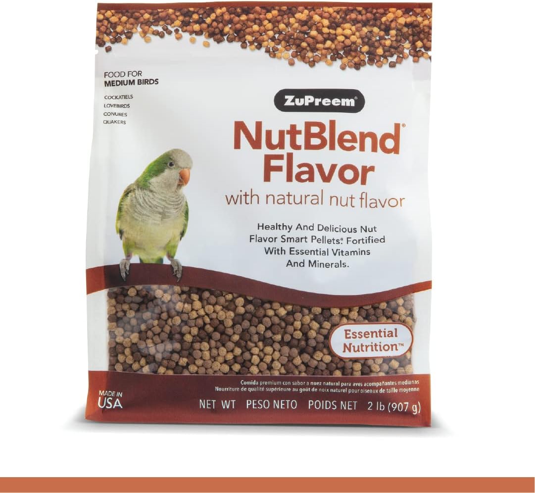 ZuPreem NutBlend Bird Food, Bird Feed for Cockatiel, Lovebird, Quaker, Small Conure, Lorikeet, ZuPreem Core Nutrition, Made in USA, No Waste, Natural Ingredients, Cockatiel Food, (Medium, 2 lb bag)