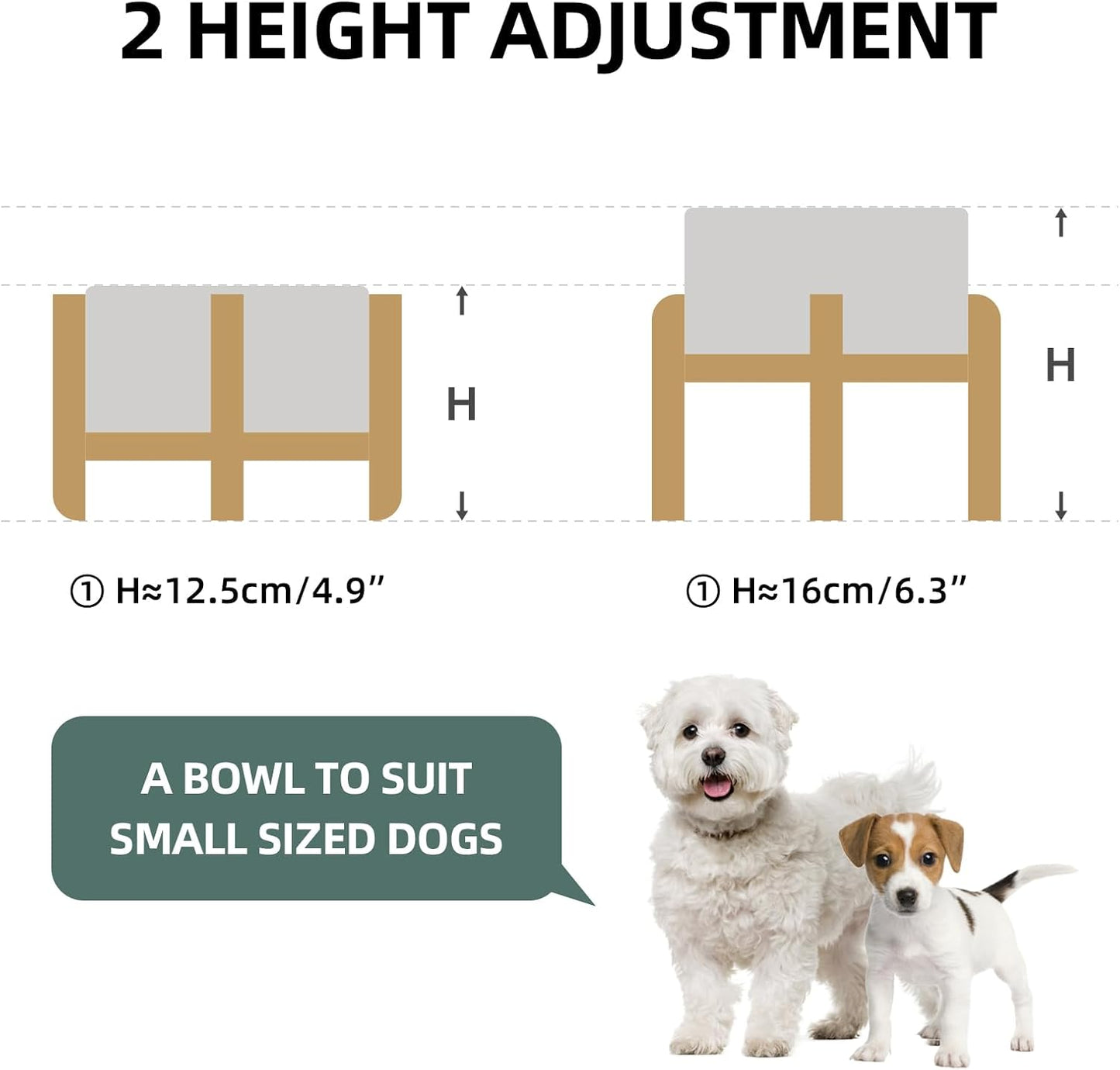 Ceramic Raised Double Bowls Set with Stand, 2 Heights Elevated, Food & Water Bowls for Small Breed Dogs, Weighted Dog Dishes, Pet Bowl(6.1'',28.7oz, Grey)