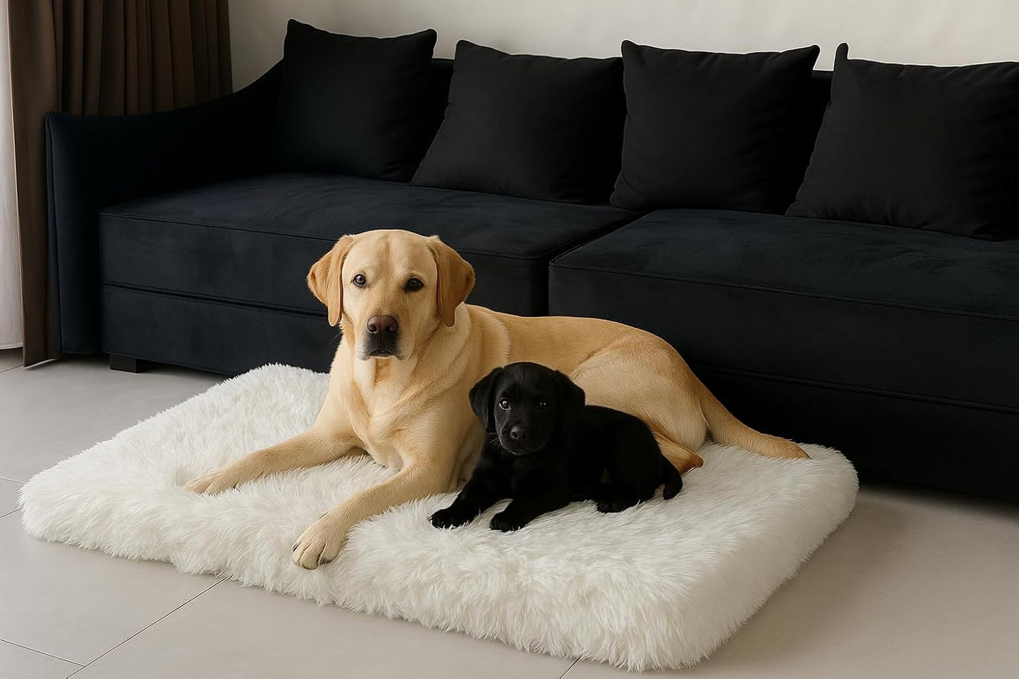 IHAPPYDOG Luxury Faux Fur Orthopedic Dog Beds, Memory Foam Crate Bed for Small, Medium, Large and XL Pets, Fluffy Pet Bed with Waterproof and Washable Cover, Fits Crates (White, XL 47" x 29")