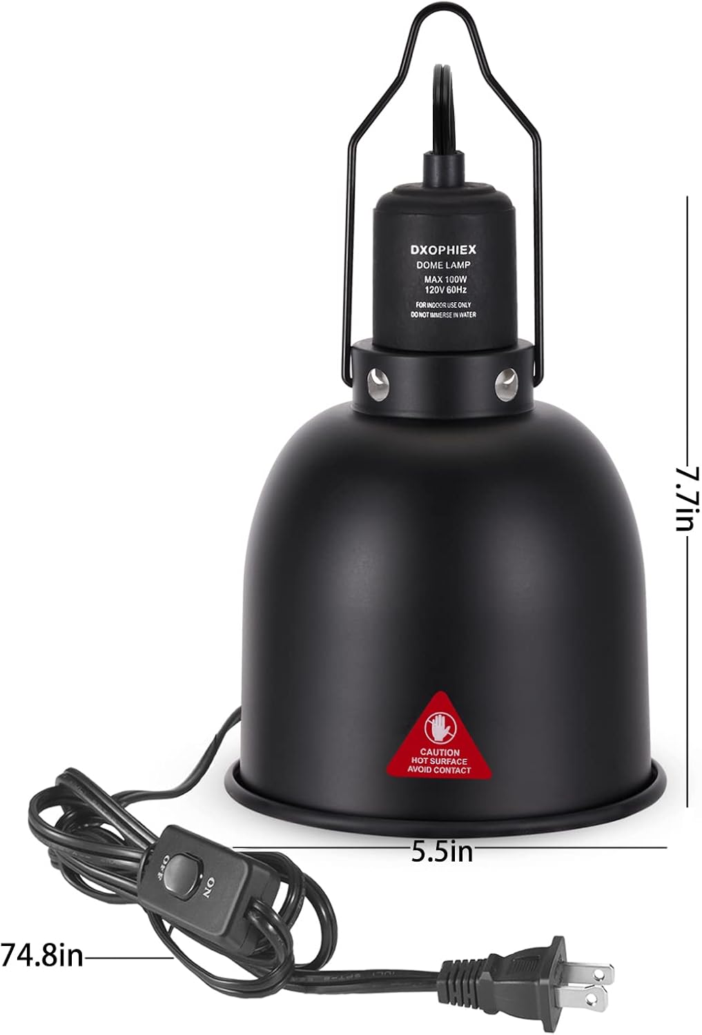 DXOPHIEX 5.5inch Deep Dome Reptile Heat Lamp Reptile Light Fixture UVB Light Fixture Max 100W for Bearded Dragon, Turtles, Snake and Lizard Terrarium