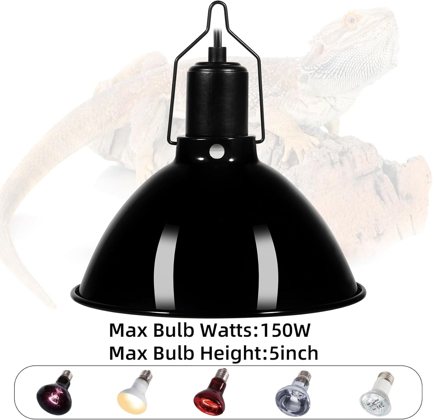 DXOPHIEX 8.5inch Dome Reptile Heat Lamp Reptile Light Fixture UVB Light Fixture Max 150W for Bearded Dragon, Turtles, Snake and Lizard Terrarium