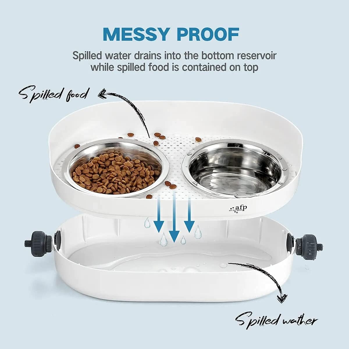 All for Paws Height Adjustable Cat Elevated Bowls Stainless Steel Dog Food Water Bowls, Height Adjustable Cat Feeder Mess Proof Pet Feeding Bowls for Small to Large Size Cats