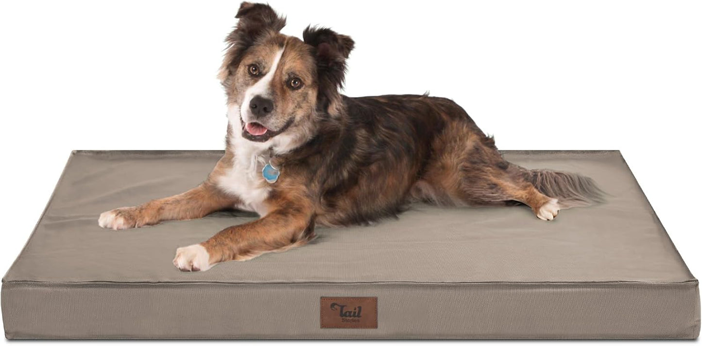 Orthopedic Dog Bed for Large Dogs, Waterproof Dog Bed Washable Pet Bed for Large Sized Dogs with Egg Crate Foam Pet Mat, Removable Oxford Cover, Khaki