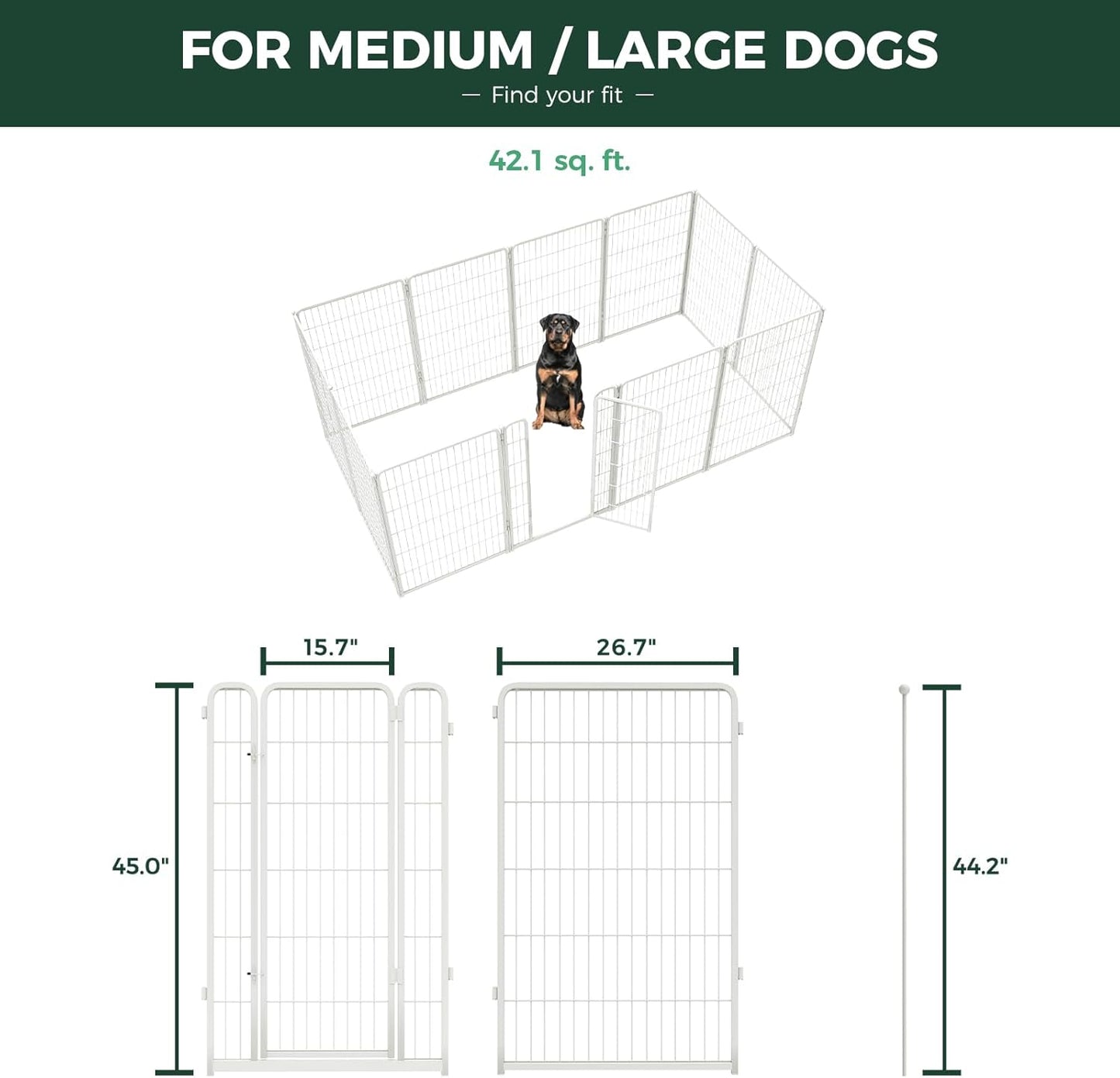 FXW Homeplus Unleashed Indoor Dog Playpen - Stress-Free and Safe Play, Heavy Duty 45 Inch 12 Wire Panels Dog Pen for Large Dogs, White│Patented