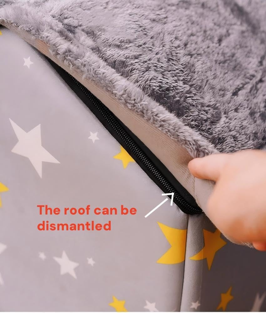 Scnbom Dog House Indoor Puppy Cave Cat Nest Kennel Pet Bed Portable Memory Sponge Foldable Houses with Cushion (Grey, L:Size fits 14kg/30lbs (Pets))