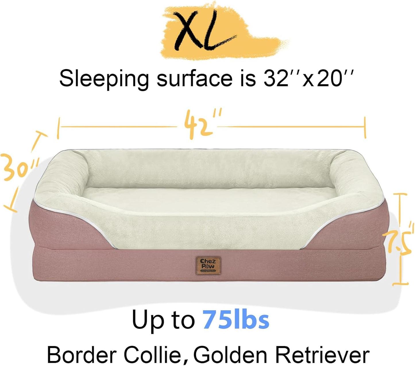 Orthopedic Washable Large Dog Bed - Removable Orthopedic Foam Dog Beds with Bolsters Waterproof Large Dogs Bed and Non-Slip Bottom