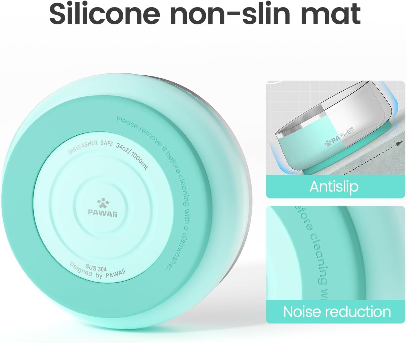 Pawaii Stainless Steel Dog Bowl with Non-Slip Rubber Base & Double Wall Insulation - Durable Design | Includes ID Tag | Dishwasher Safe Food & Water Bowl for All Dogs (68oz)