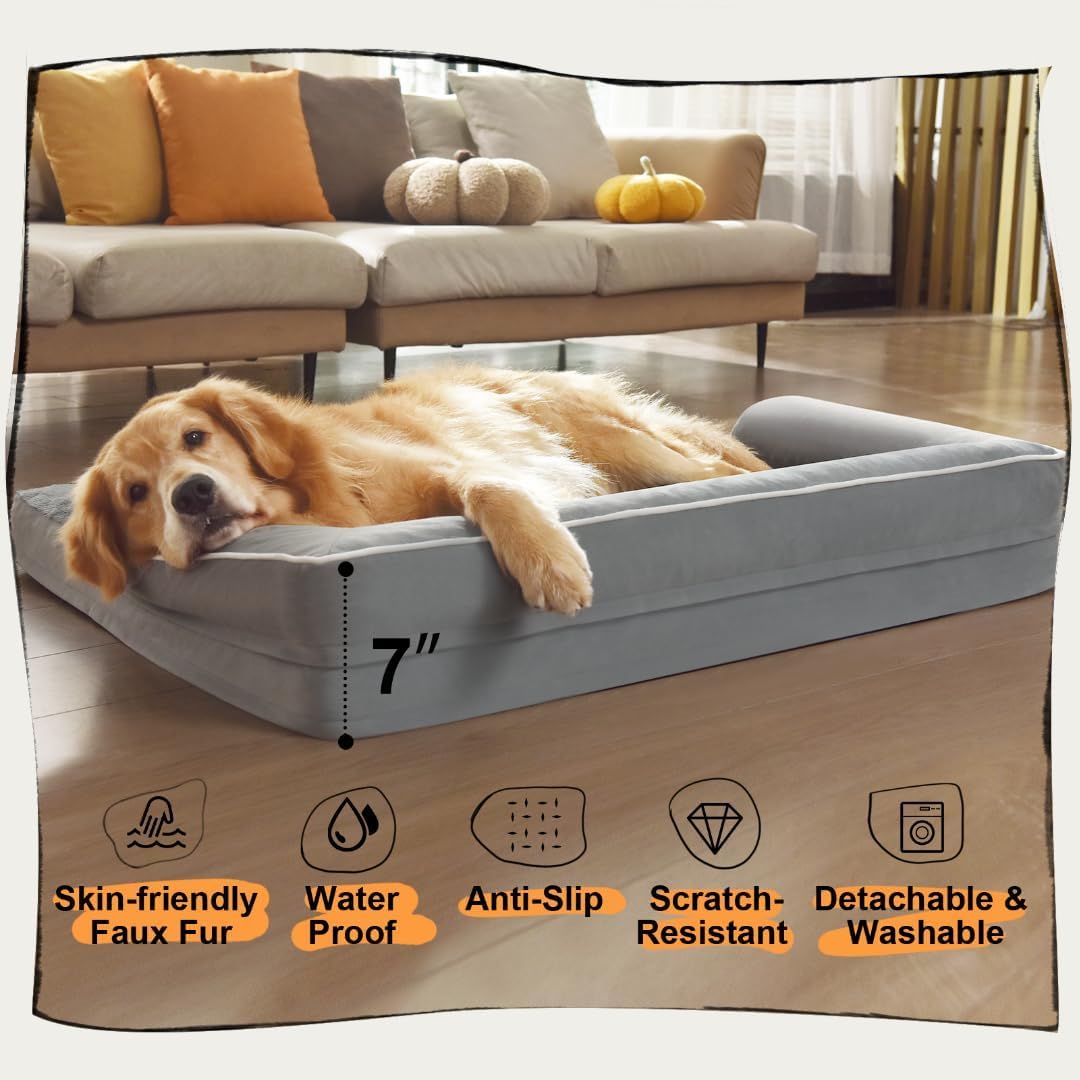 Small Dog Bed Waterproof Orthopedic Dog Beds for Medium Sized Dogs Comfy Pet Cat Bed with Sides, Washable Removable Cover