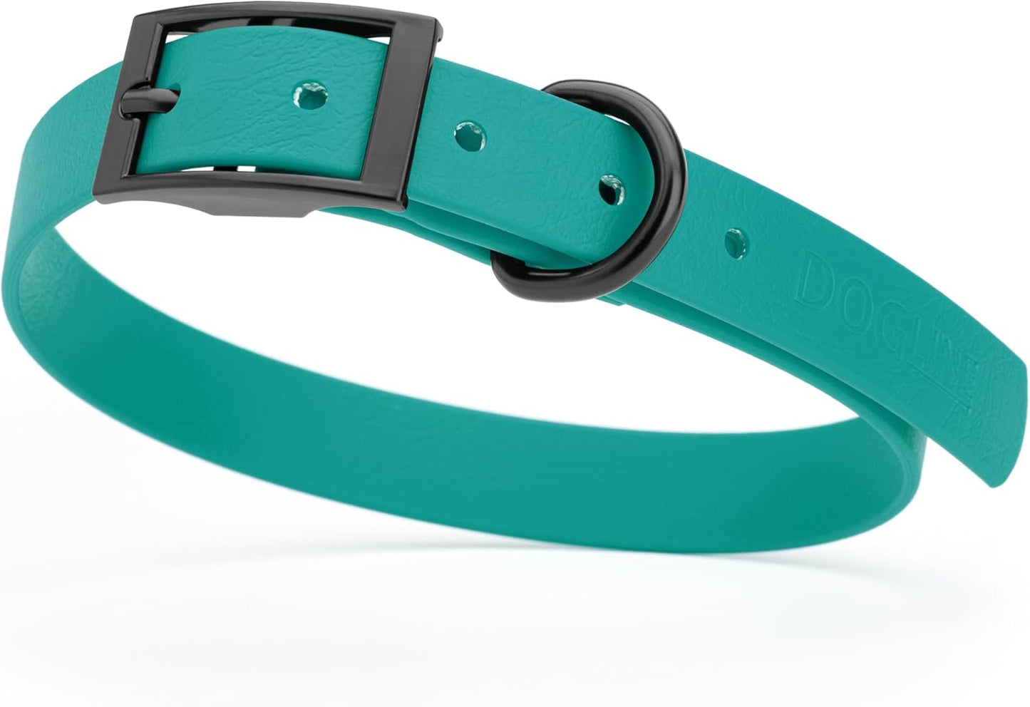 Dogline Biothane Waterproof Dog Collar Strong Coated Nylon Webbing with Black Hardware Odor- Proof for Easy Care Easy to Clean High Performance Fits Small Medium or Large Dogs, Blue Aqua