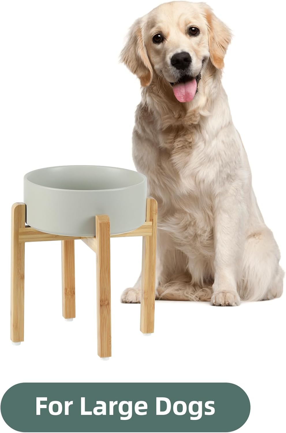 Ceramic 8.2inch Raised Dog Bowl Set, Elevated Feeder with Stand, Food and Water Bowl for Large Breed Dogs, Weighted Pet Dish(60oz, Grey)