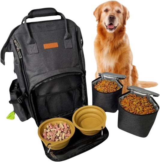 Tito's Closet Dog Travel Bag Includes Dog Travel Accessories 2-Pack Dog Travel Bowl, 2 Dog Food Containers, Dog Treat Bag (Black), DB2024
