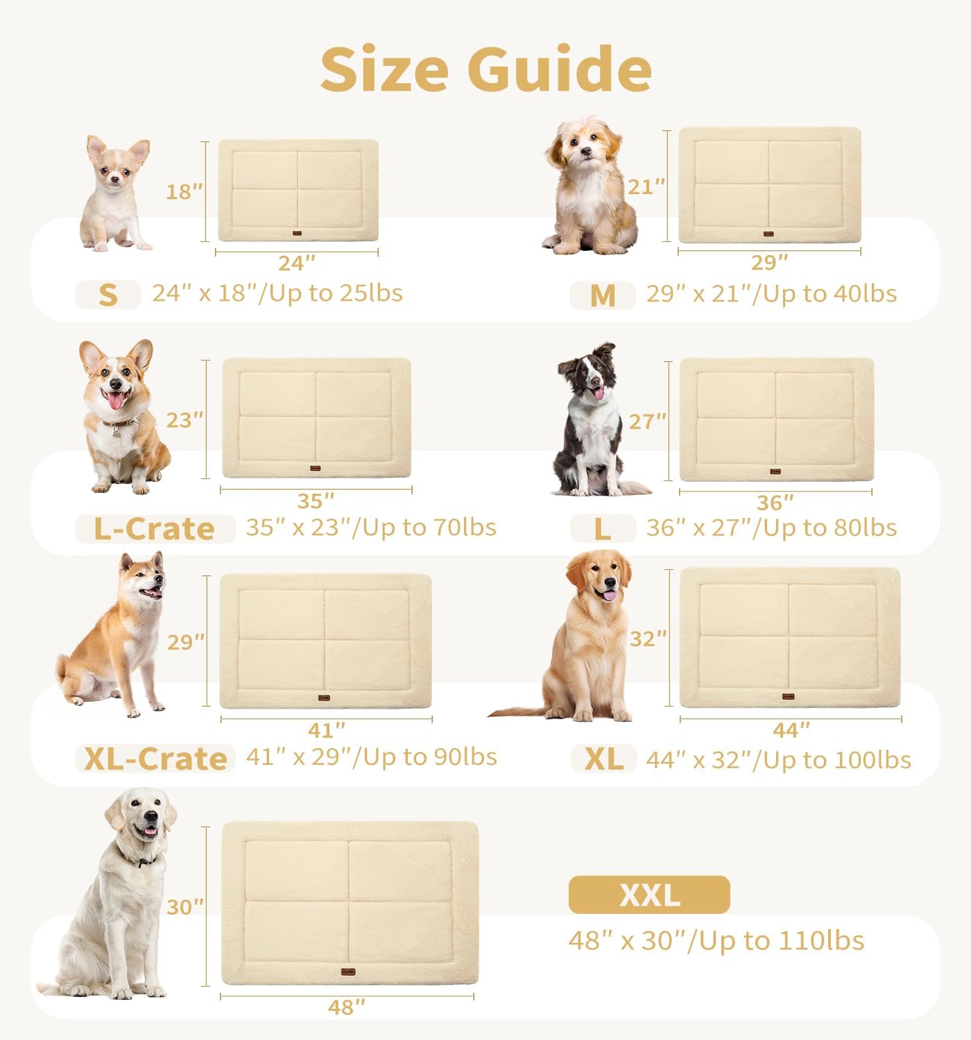 MADE 4 PETS Dog Crate Pad Bed for Small Dogs, Washable & Reversible, Anti-Slip Kennel Mat for Cozy Sleeping, Soft Fluffy Dog Bed for Indoor & Outdoor Use, 24"x18", Beige