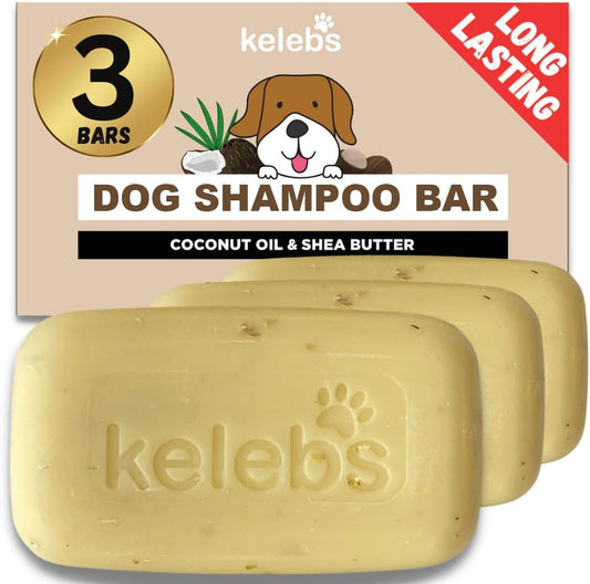 Deshedding Dog Shampoo Bar for Shedding Control, Natural Ingredients with Coconut Oil & Shea Butter | No Plastic Waste, Vegan, 3 Bars