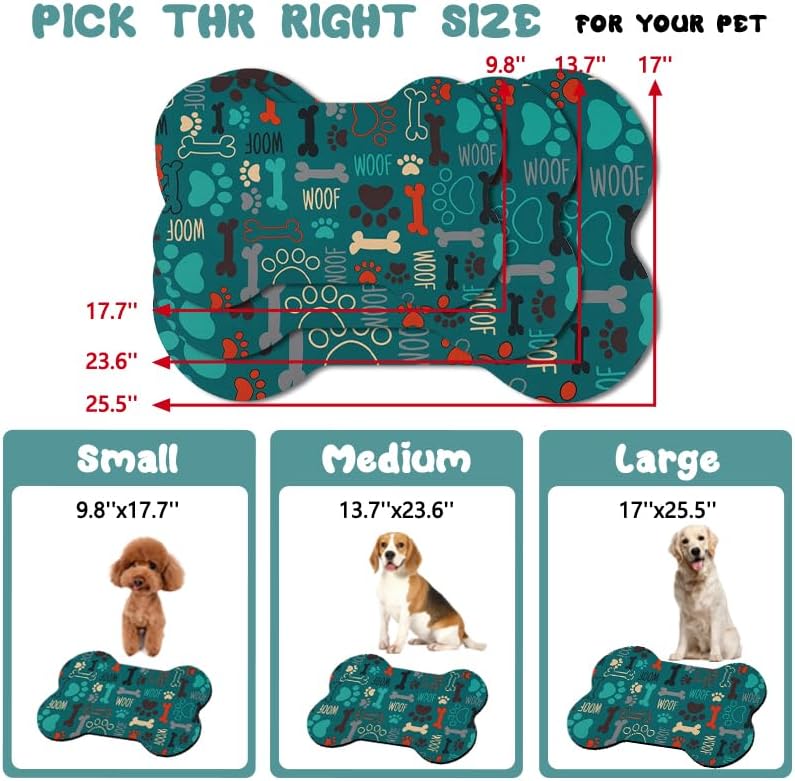 Dog Food Mats for Floors Waterproof, Pet Feeding Absorbent Water Bowl Mat Cat Placemats Green Bone Shape 23.6 * 15.7 inch