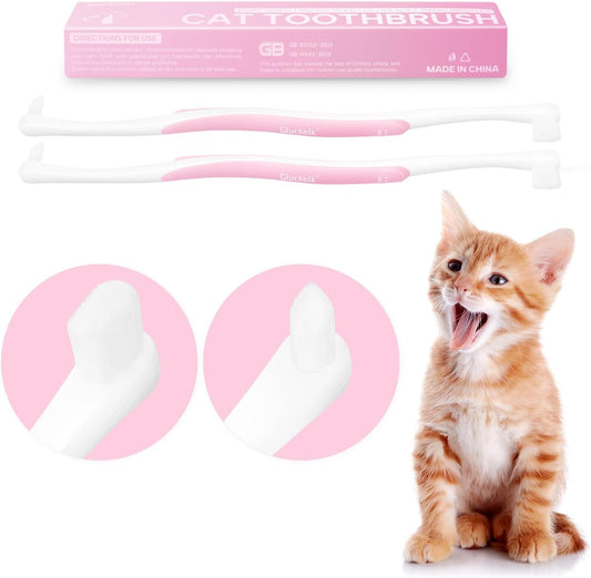 4 Pcs Dual-Sided Cat Toothbrush with Micro Brush Head, Ultra Soft Nano Bristles Pet Toothbrush Kit, Kitten/Puppy Toothbrushes, Fit into Cats/Small Dogs Mouth, Avoid Bleeding Gums