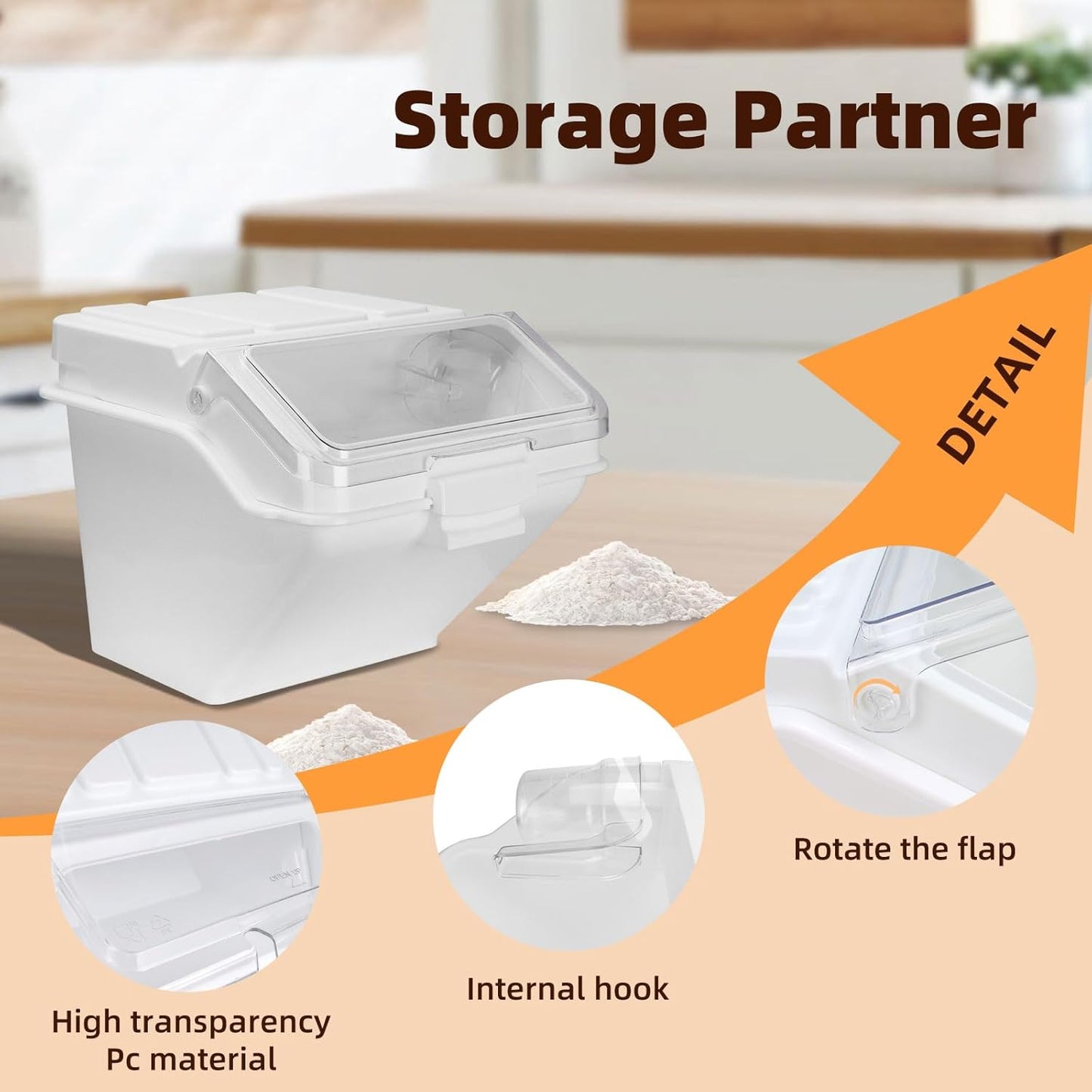 88LB Airtight Flour Storage Container With Scoop for Dry Food, Sugar, Baking Supplies,Rice.BPA Free Ingredient Storage Bin，Pet Food Storage Container Dog Cat Birds Food Bin (88 LB)