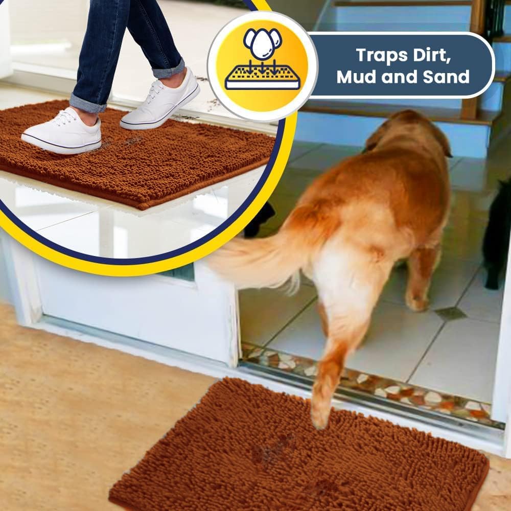 Muddy Mat® AS-SEEN-ON-TV Highly Absorbent Microfiber Door Mat and Pet Rug, Non Slip Thick Washable Area and Bath Mat Soft Chenille for Kitchen Bathroom Bedroom Indoor and Outdoor - Orange 24" x 96"