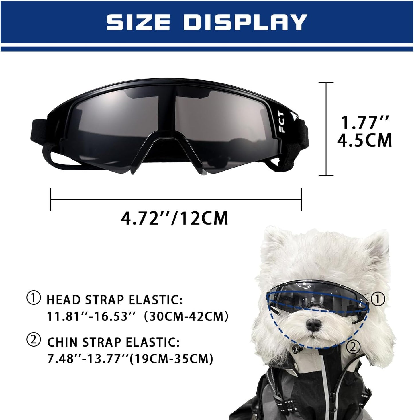 Dog Goggles for Small to Medium Breed, Dog Sunglasses UV Protection, Windproof & Anti-Fog, Puppy Sunglasses with Padded Frame and Adjustable Straps for Outdoor Riding, Driving（Black）