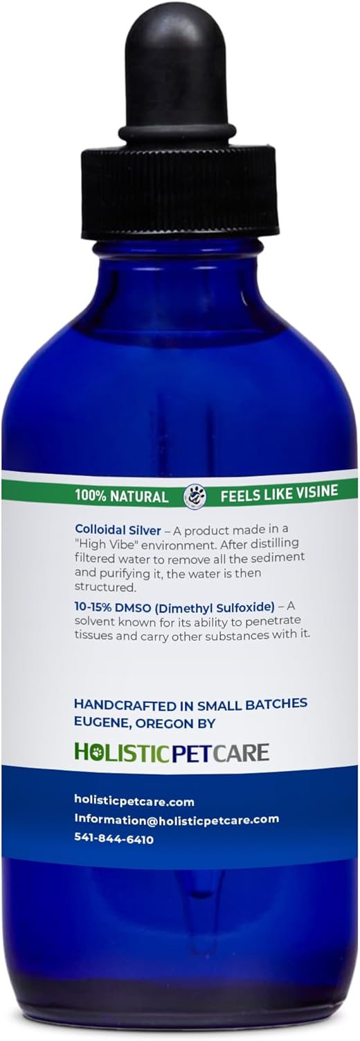 Holistic Pet Care Eye Ulcer Drops - Colloidal Silver with DMSO Eye Drops for Dogs & Cat Eye Infections & Irritations - Eye Care Solution Reduces Cataracts - All Natural Pet Eye Health Care (4 oz)