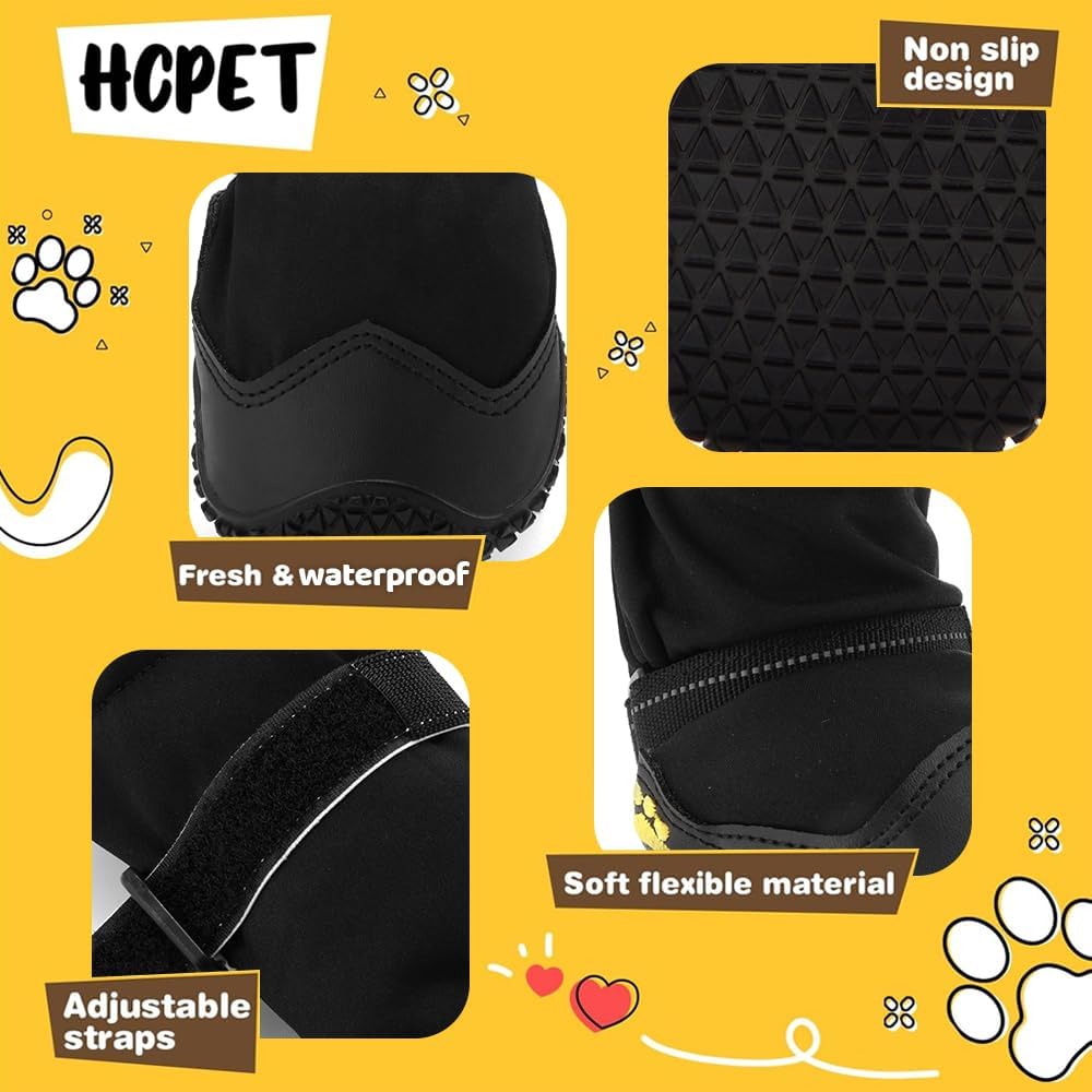 Hcpet Dog Shoes, Dog Boots & Paw Protectors for Winter Snowy Days, Rainy Weather, Outdoor Anti-Slip Sole Dog Booties for Hardwood Floor Black-Leg 7