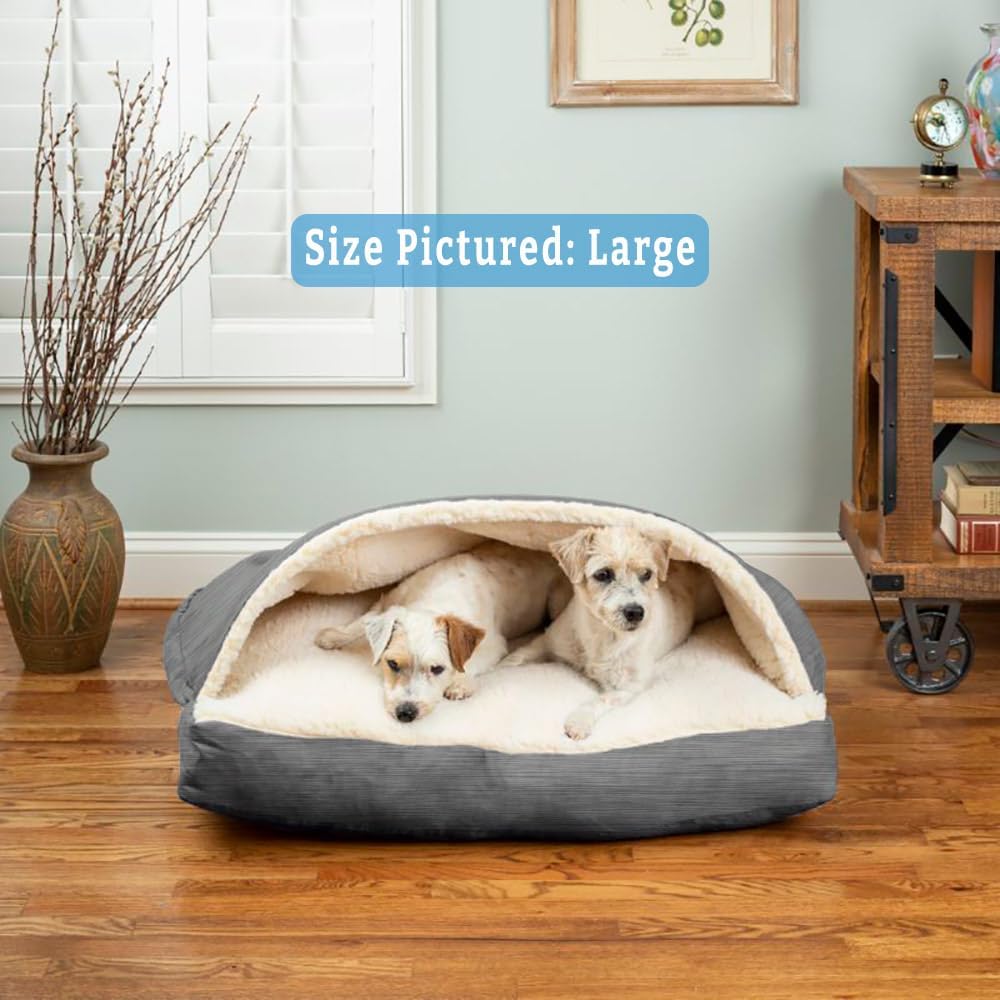 Snoozer Rectangle Cozy Cave Dog Bed - Indoor Dog Bed with Cover Cave, Covered Calming Burrow for Large Sized Pets with Blanket Attached, Enclosed, Washable - XL, Heather Gray