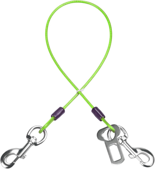 Dog Seat Belt Harness for Car,Dog Seatbelt of Coated Wire Leash Safety Restraint,No Chew Tether Cable Vehicle,Double Clips & Latch(Green, 16 inch/40 CM)