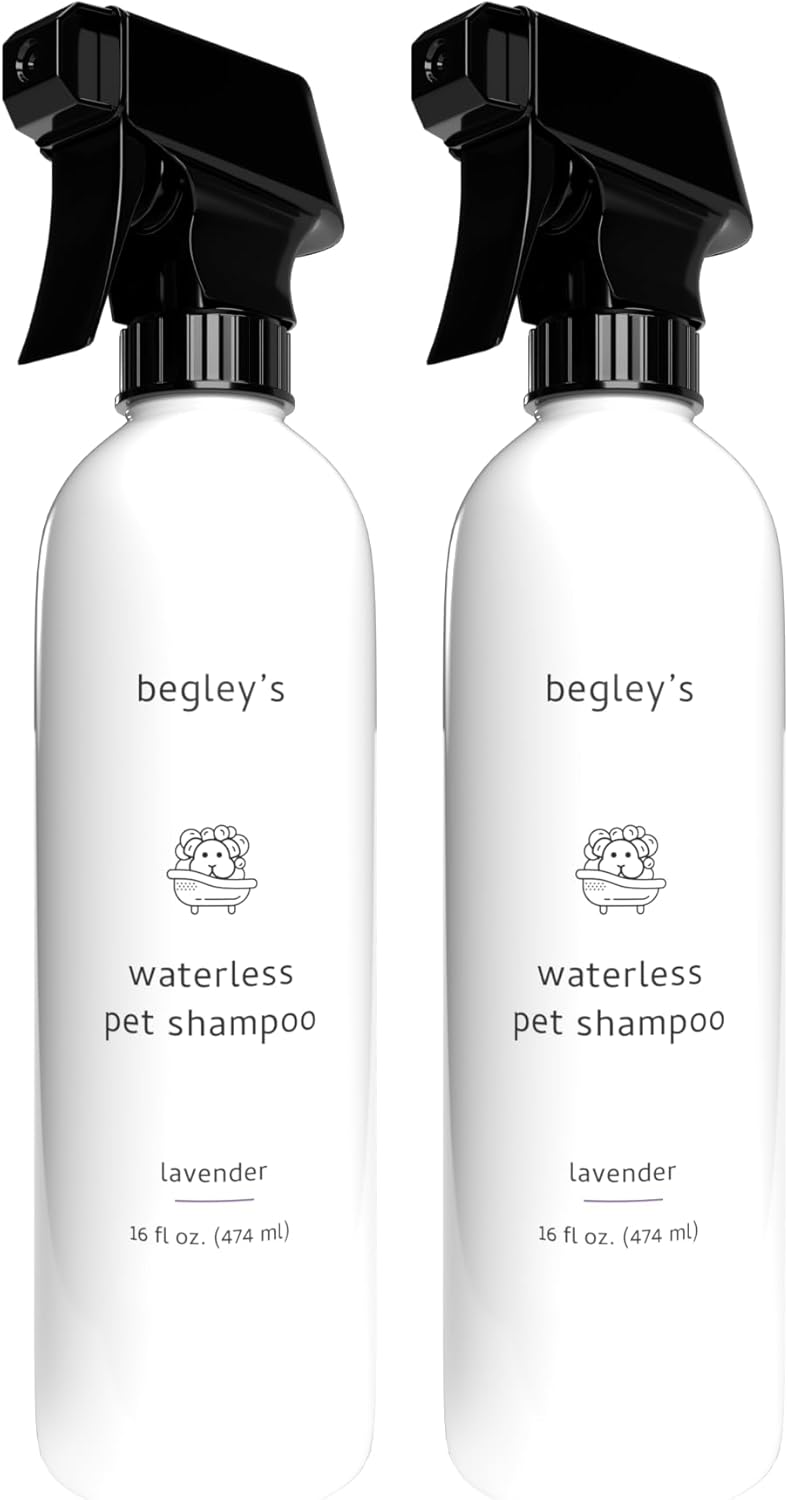 Begley's No Rinse Waterless Pet Shampoo, Bathless Cleaning, Deodorizing, and Odor Removal for a Shiny, Fresh Smelling Coat - Effective for Dogs, Puppies, and Cats - Fresh Lavender, 2 Pack