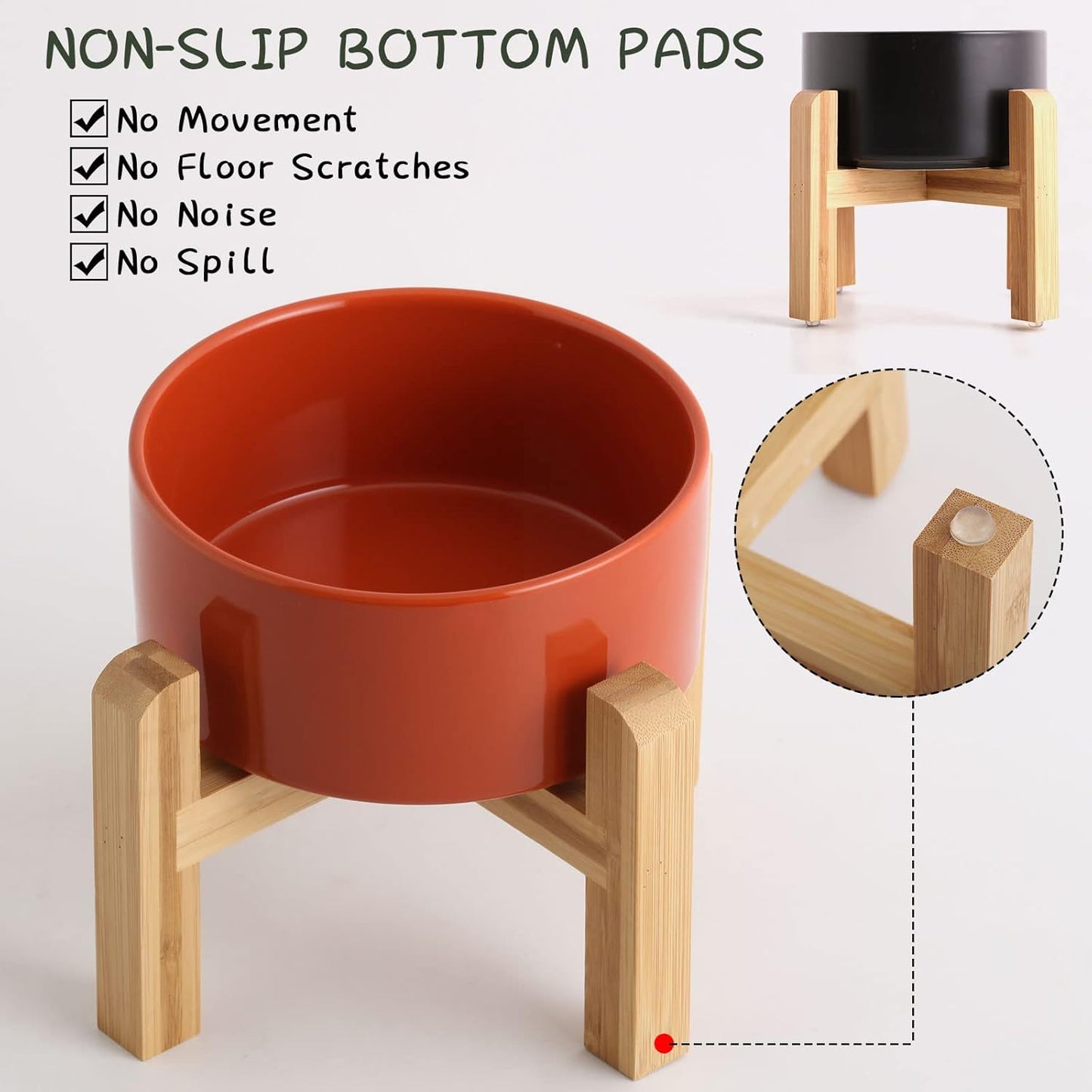 Petygooing 28 OZ Rust Red Elevated/Raised Ceramic Dog Bowl for Small and Medium Breeds, Dog Food Water Dish with Stand,Pet Feeding Bowl with Anti Slip Rubber for Cats Small and Medium Dogs (3.6 Cups)