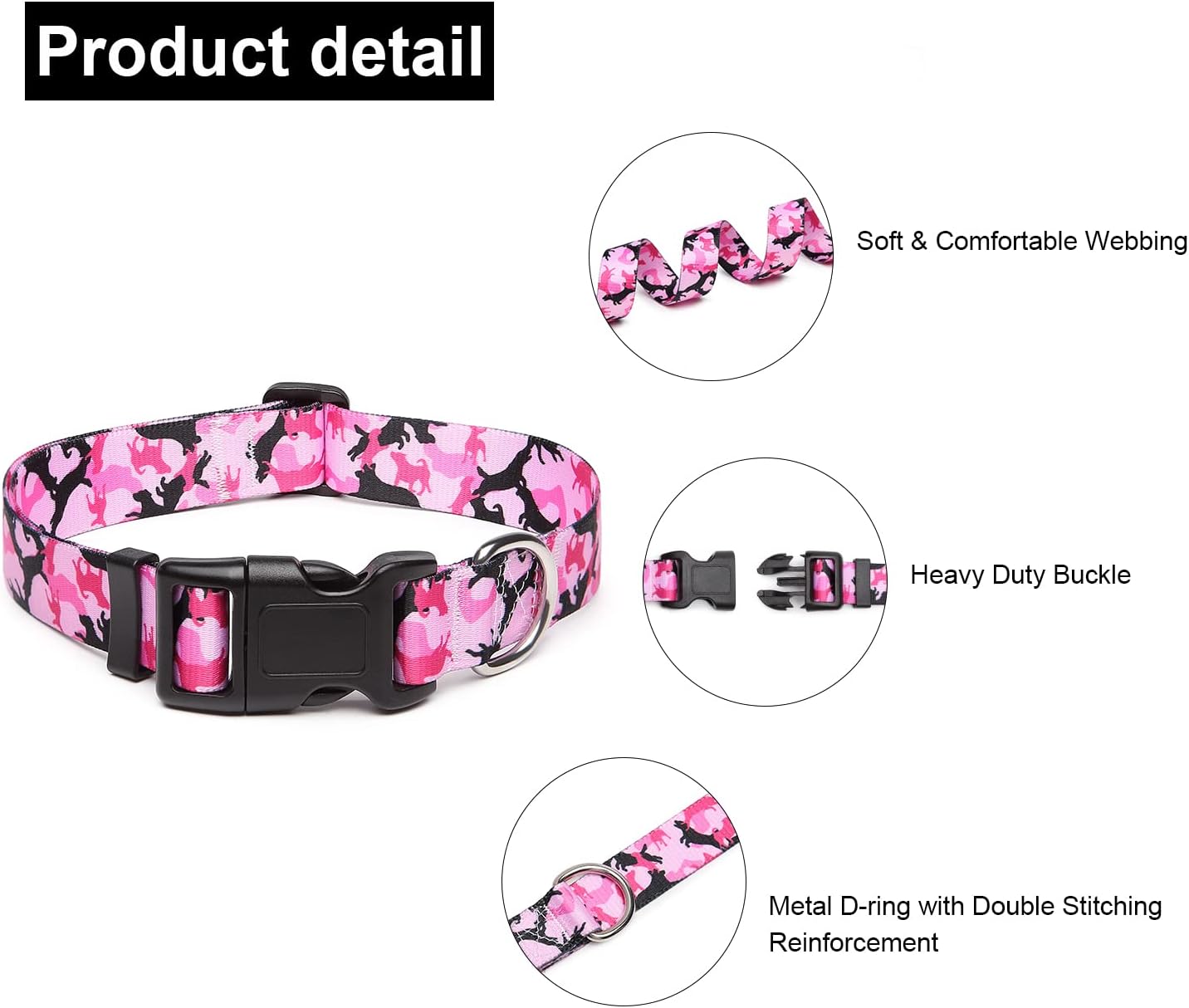 Mercano Adjustable Dog Collar - Special Design Patterns, Soft Nylon Comfortable Durable Pet Collar for Small Medium Large Dogs (S, Dog Camouflage Pink)