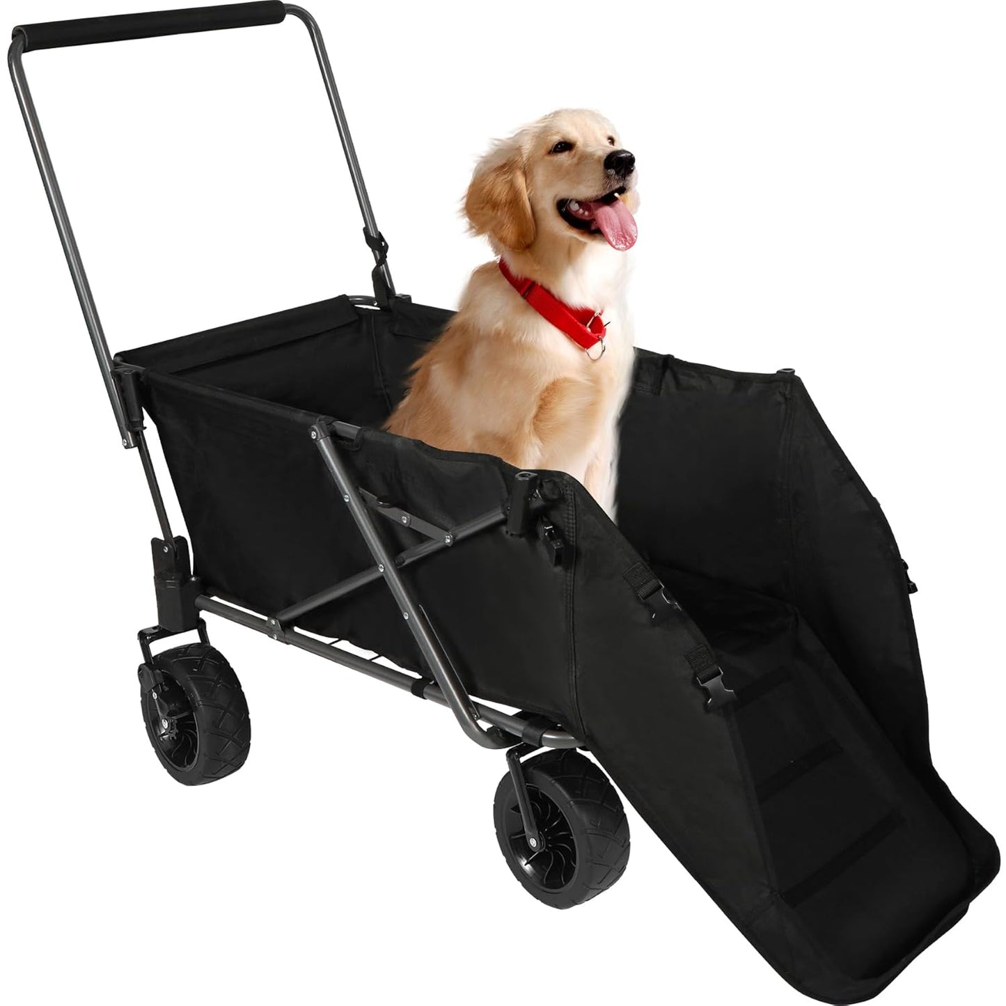 REDCAMP Folding Dog Wagon Cart with Tailgate Heavy Duty, 220L Large Collapsible Utility Cart Dog Stroller with Extendable Rear End for Sports Shopping Pet, Dark Black