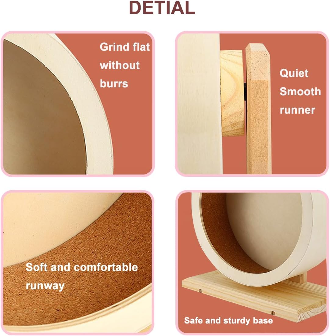 antiai 9.8 Inch Wooden Hamster Exercise Wheel Set,Silent Wheel Quiet Spinner Hamster Running Wheels,Hamster Water Feeder Accessories Chew Toys for Hamsters, Gerbils, Mice and Other Small Pets,9 pcs