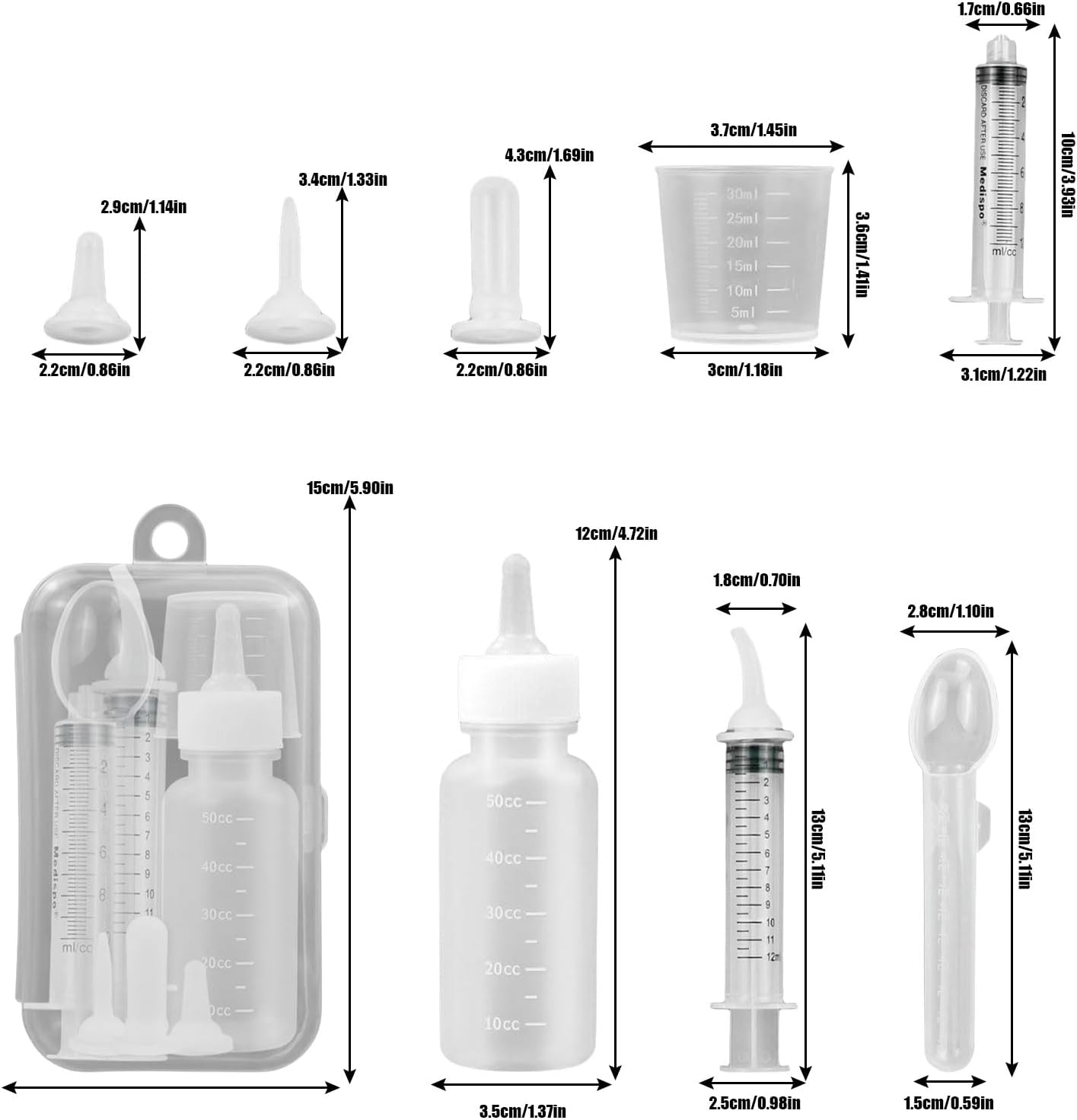 Suxgumoe Pet Feeding Bottle Set, Feeding Silicone Nipple with Bottle and Syringes, Reusable Pet Nursing Kits Feeding Tools for Rabbits, Small Animals (1 Bottle+3 Nipples+2 Syringes + 1 Cup+ 1 Spoon)